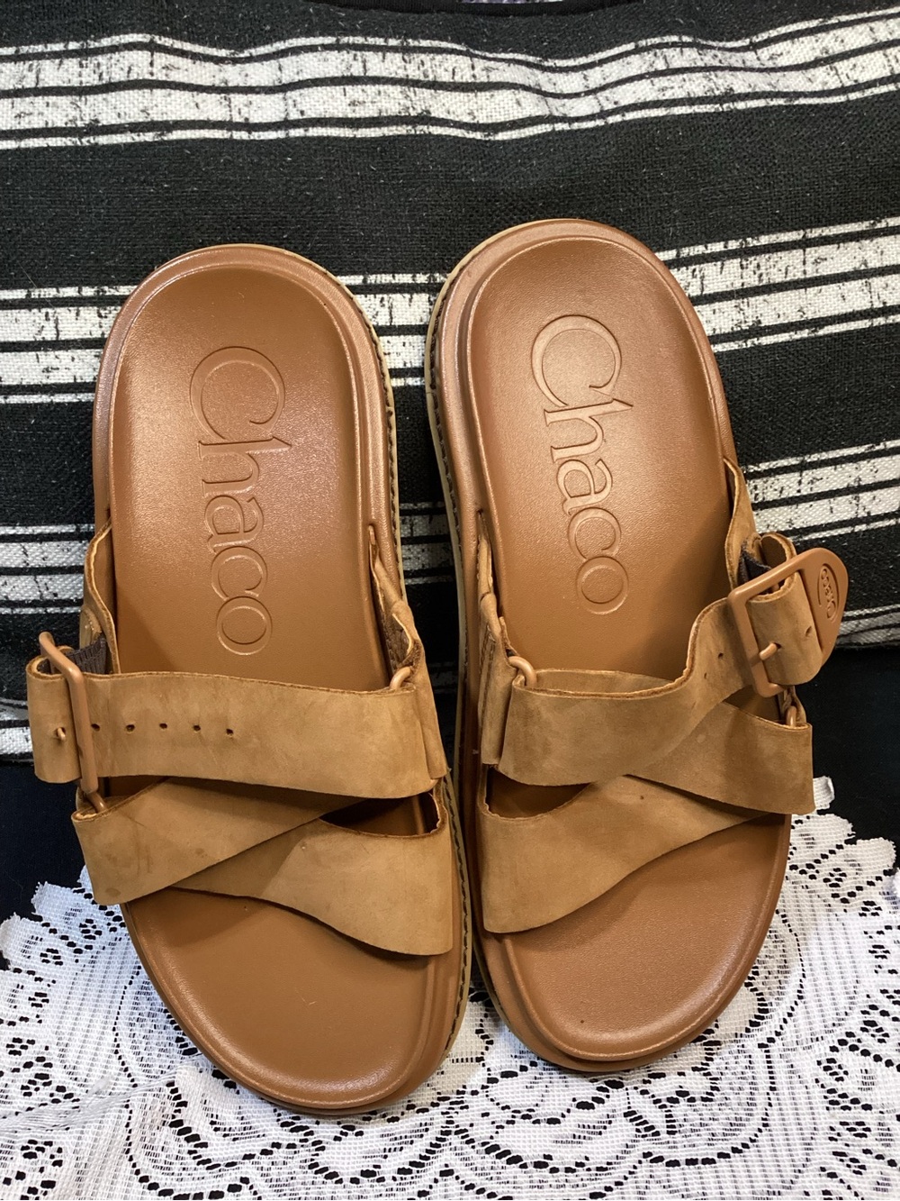 Chaco Women's Townes Slide Sandals with Adjustable Buckle Brown Size 7